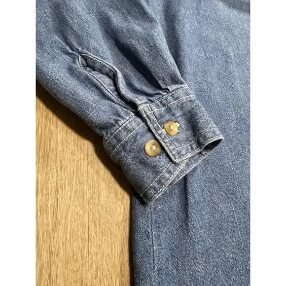 Vintage 90s Embroidered Autumn Scarcrow Shirt M Button Cotton Granny Kitch - Picture 6 of 7